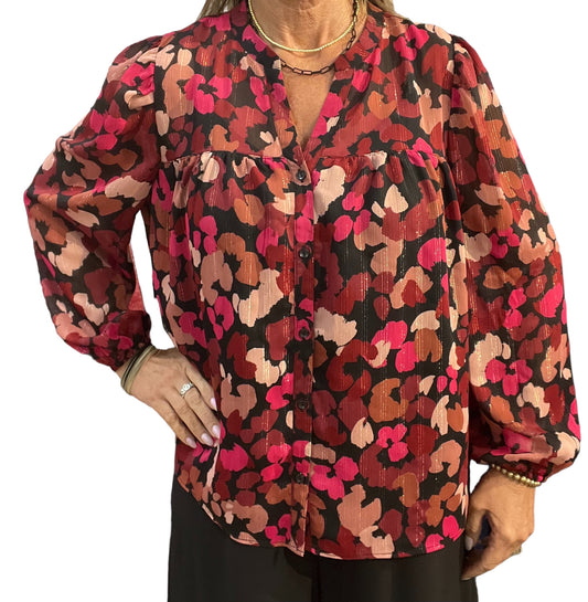 ST81JR19Y-B - Black/Beauty/Cabaret - V-Neck Long Sleeve Blouse A2763 - Pack