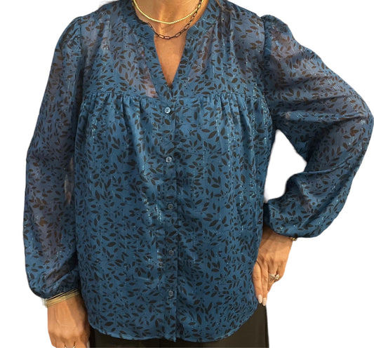 ST81JR19Y-S - Saxony/Blue/Black - V-Neck Long Sleeve Blouse A2764 - Pack