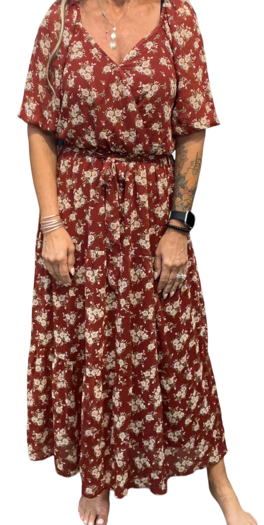 Y828795L28-R - Olive - Elbow Sleeve Tiered Floral Dress A2766 - Pack