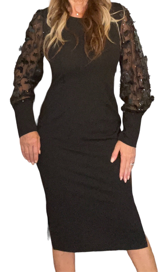 EF366AA13-B - Black - Long SLeeve Dress Illusion Sleeve A2788 - Pack