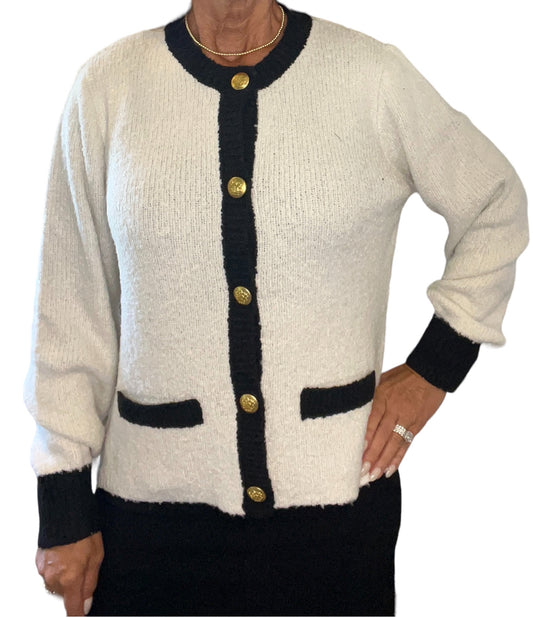 HAF1480-I - Ivory - Solid Cardigan with Contrast Trim A2794 - Pack