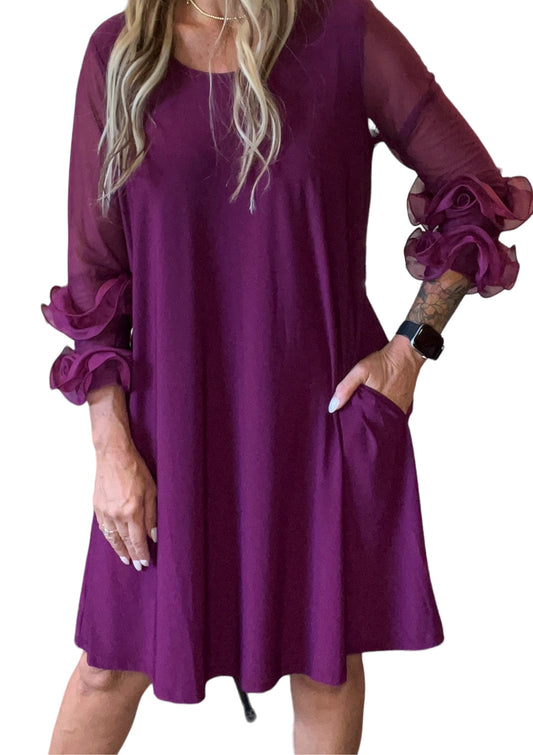 L2623AF-BE - Berry - Mesh Sleeve Dress A2796 - Pack