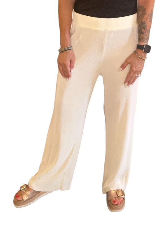 K152318F-C - Cream - Plisse Full Length Solid Pant A2891 - Pack