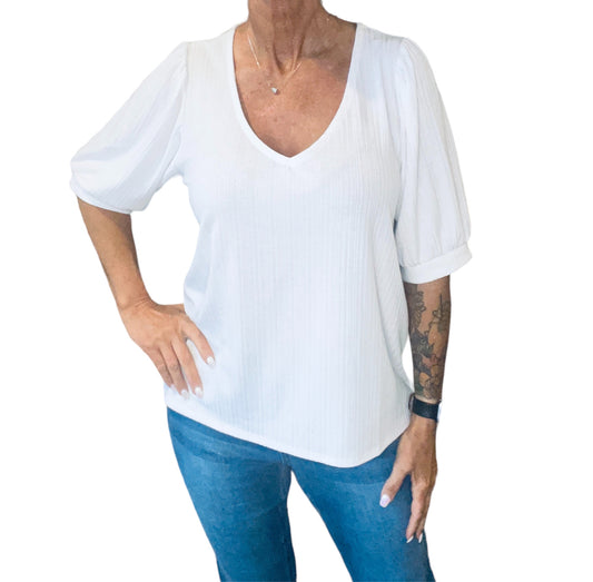 MN36036-B-W - White - Elbow Sleeve Top A3041 - Pack