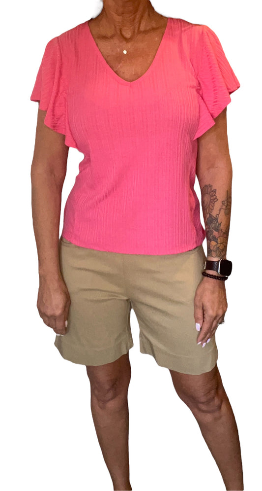 MN36033-D-H - Hot Pink - Ruffle Sleeve Top A3046 - Pack