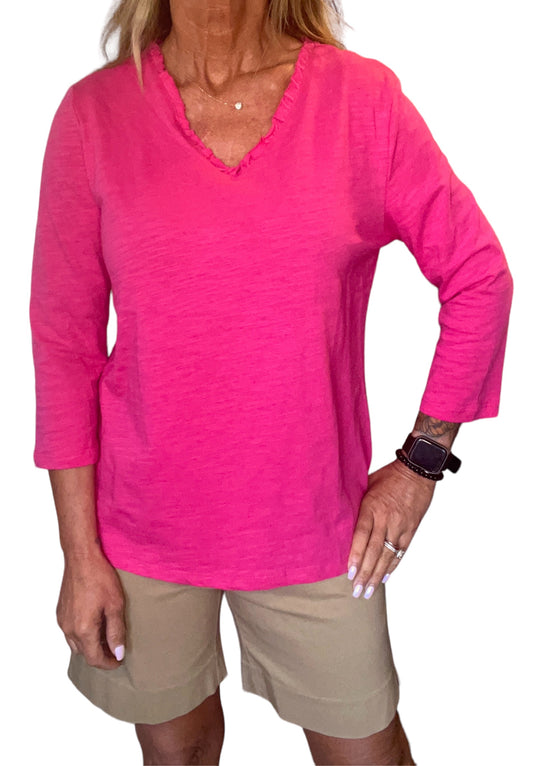 N14304-P - Peopny - 3/4 Sleeve Ruffle Neck Tee A3136 - Pack