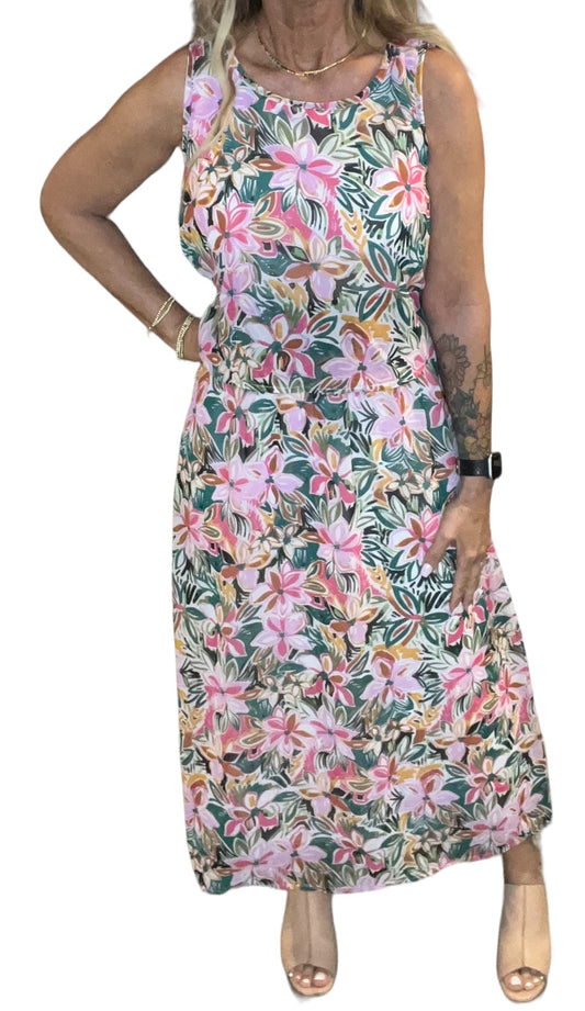 CH6259E-G - Green/Pink - Sleeveless Long Popover Dress A3194 - Pack