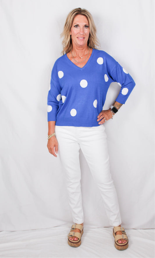 NS1417-O - Ocean / White - V-Neck Dot Sweater A3220 - Pack