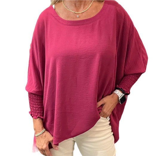 NT1355-CH - Chianti - 3/4 Sleeve Round Neck w/ High Smocked Cuff A3270 - Pack