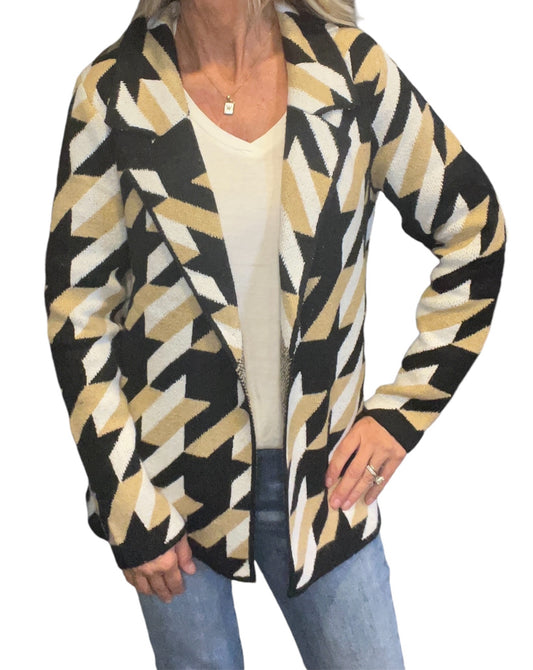 HAG9470-B - Black Combo - Houndstooth Cardigan A3291 - Pack