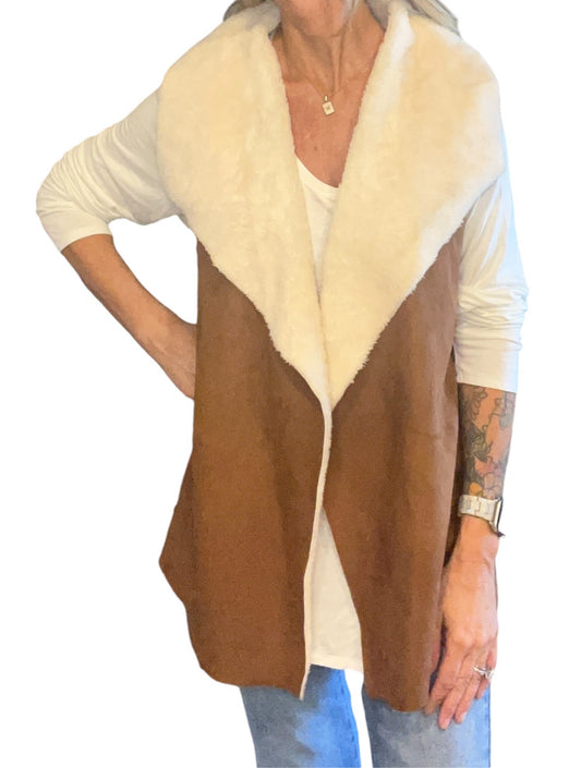 HAH1411-C - Cognac - Sherpa Vest Faux Suede A3292 - Pack