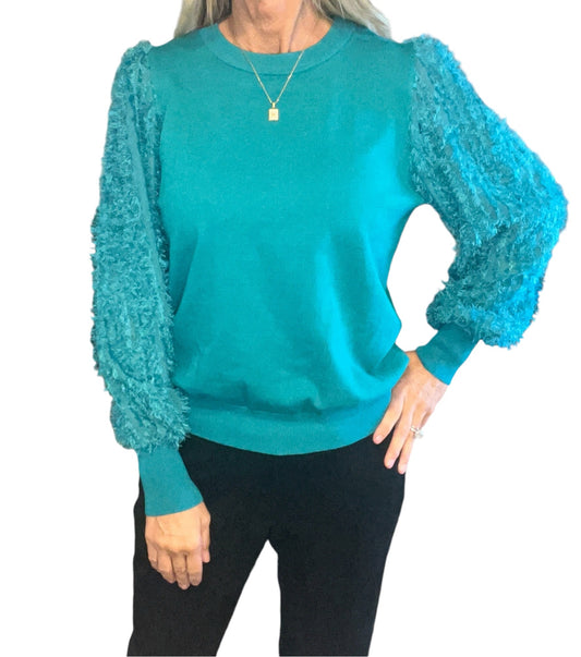 ST818D51F-H - Harbor Blue - Chiffon Clip Sleeve Sweater A3305 - Pack