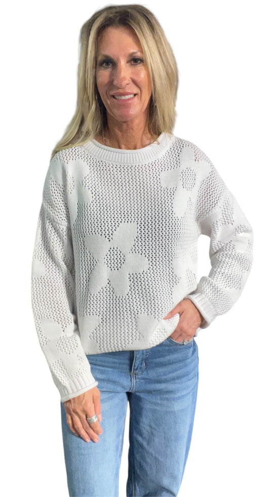 NS1674-W - White - Mesh Flower Sweater A3335 - Pack