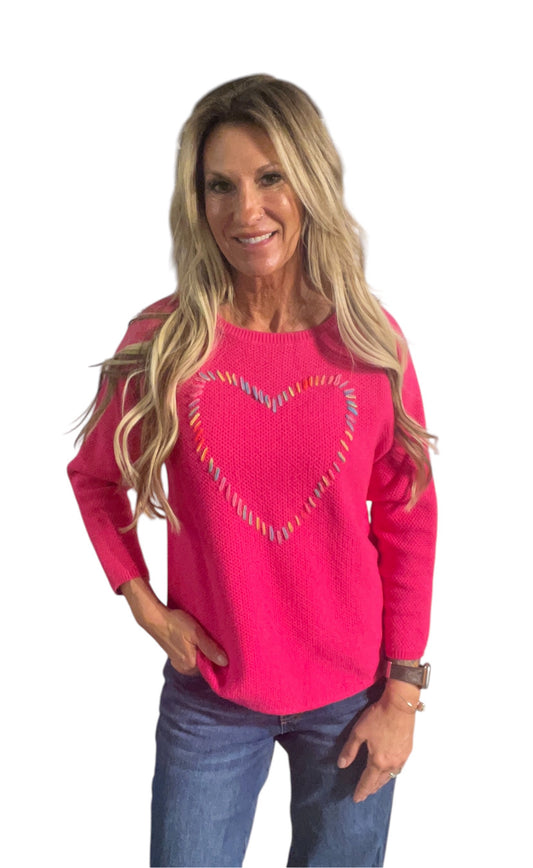 NS1420-P - Pink - Long Sleeve Heart Sweater A3338 - Pack