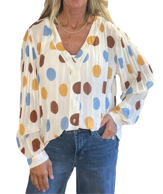 SB1779-C - Circles888 - Dot Print Long Sleeve Blouse A3342 - Pack