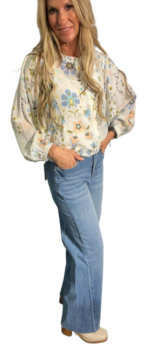 ST814N71L-C - Coconut Milk Dahlia - Long Sleeve Button Front Blouse Collar A3355 - Pack