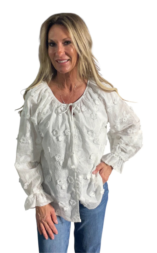 SB1563X-W - White - Lace Tie V-Neck Blouse A3553 - Pack