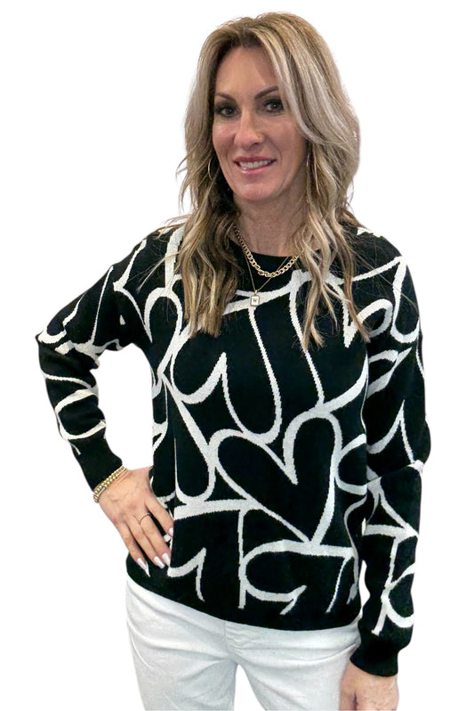 NS1890-B - Black - Long Sleeve Heart Sweater A3574 - Pack