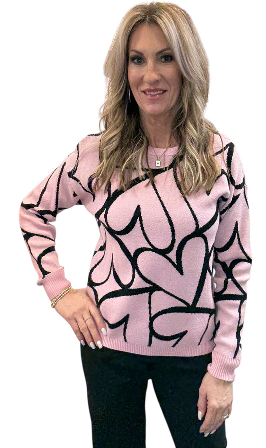 NS1890-P - Powder Pink - Long Sleeve Heart Sweater A3575 - Pack