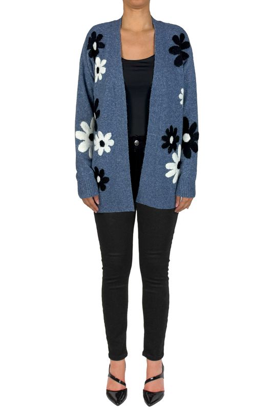 NS2013-D - Denim Heather - Long Sleeve Flower Cardigan A3580 - Pack