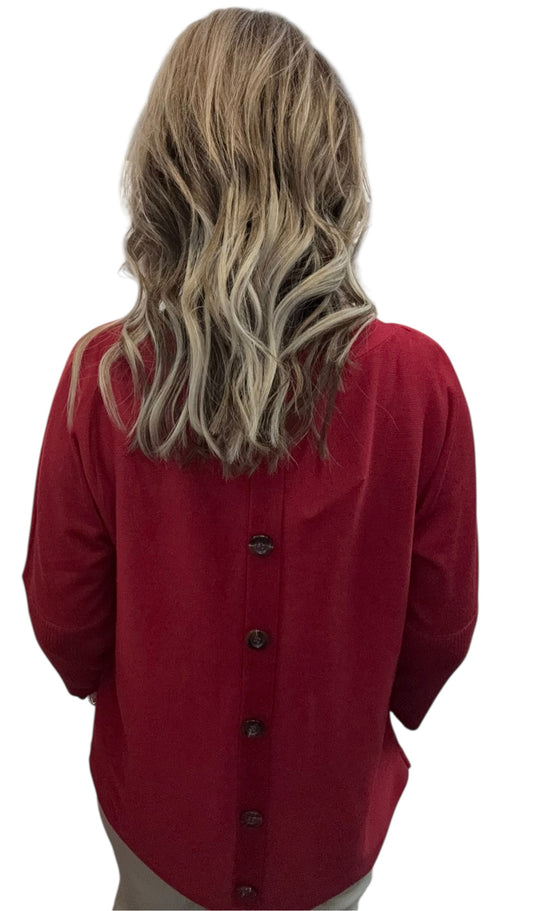 CGSW01338M-S - Scooter Red - Button Back 3/4 Sleeve Sweater A3590 - Pack