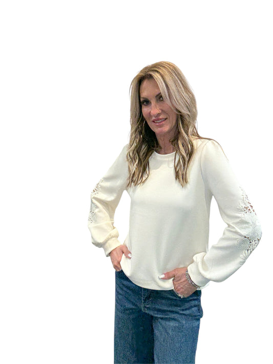 CGTP10627M-I - Ivory - Lace Sleeve Sweatshirt A3600 - Pack
