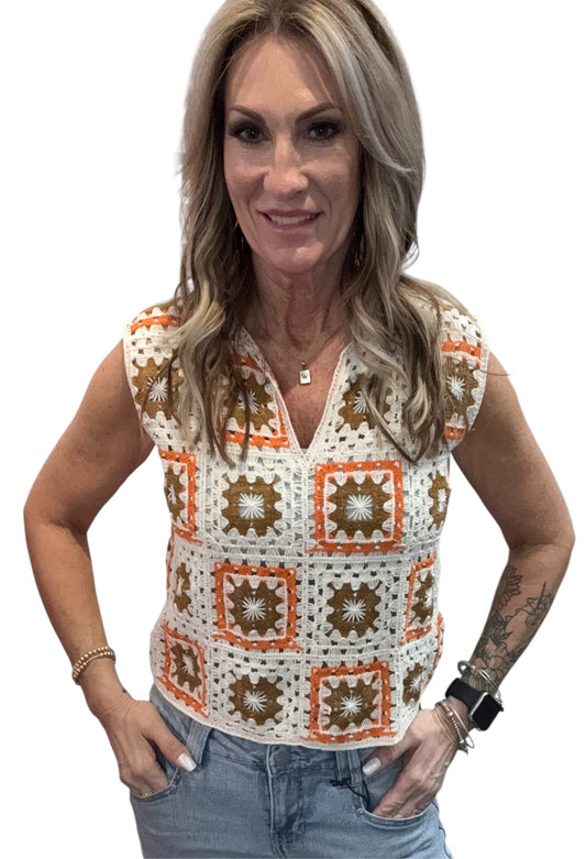 SB2022-N - Natural Brown Rust - Sleeveless Crochet Vest A3703 - Pack