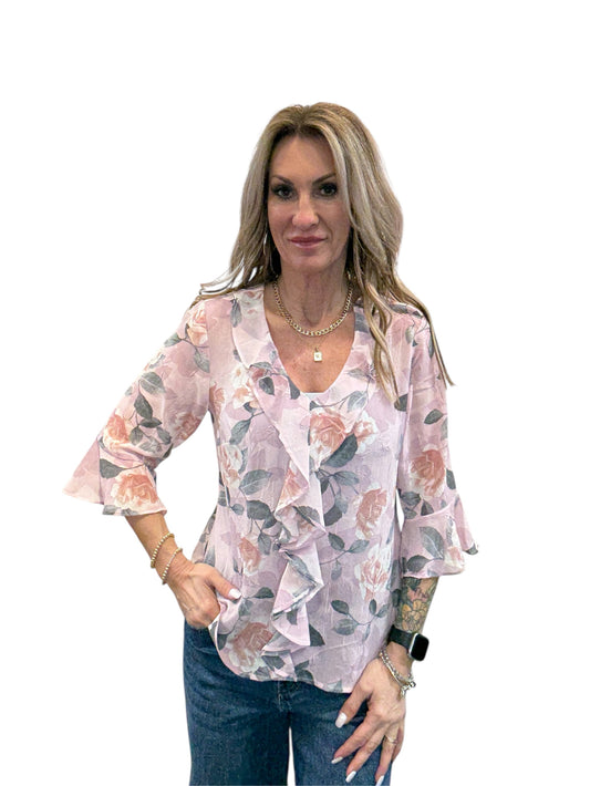 G245320A25-M - Mauve Grey Blue - Waffle 3/4 Sleeve Blouse A3735 - Pack