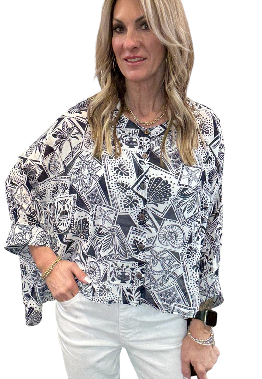 G244795M66-N - Navy Ivory - Kimono Sleeve Top A3737 - Pack