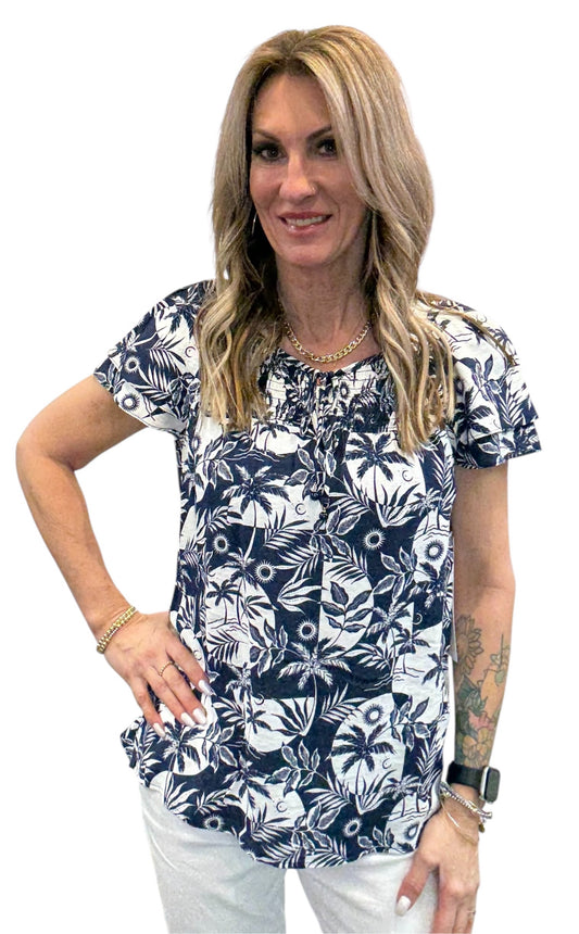 G205028A18-N - Navy Ivory - Short Sleeve Tie V-Neck Tee A3741 - Pack