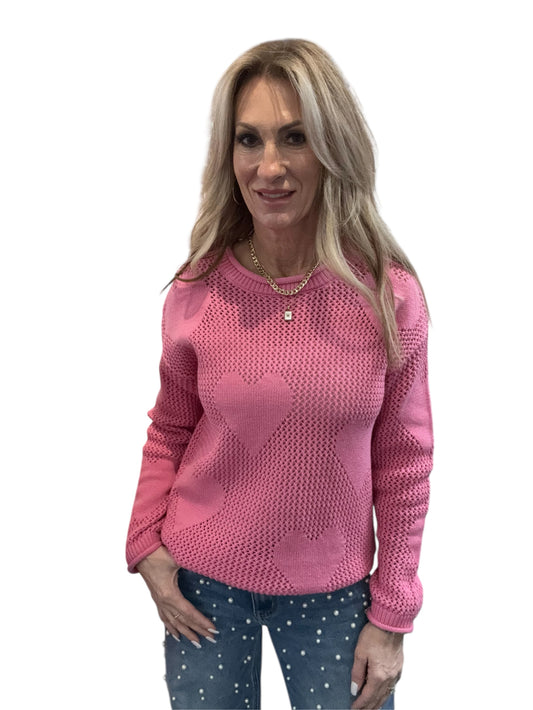 NS2159-S - Strawberry - Crew V-Neck Pointelle Heart Sweater A3770 - Pack