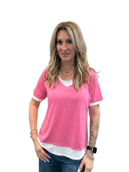NK1556-S -  - Short Sleeve V-Neck Top With Under Layer A3781 - Pack