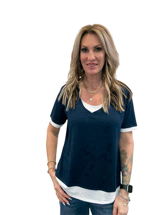 NK1556-N -  - Short Sleeve V-Neck Top With Under Layer A3782 - Pack