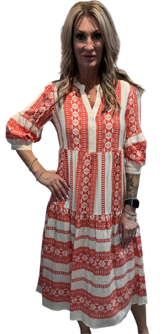 DAS5OD01-I -  - Three Fourths Sleeve Tiered Midi Dress A3825 - Pack