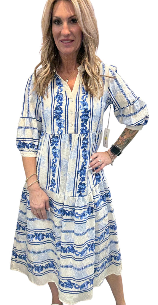 DAS5OC69-I -  - Three Fourth Sleeve Tiered Midi Dress A3826 - Pack