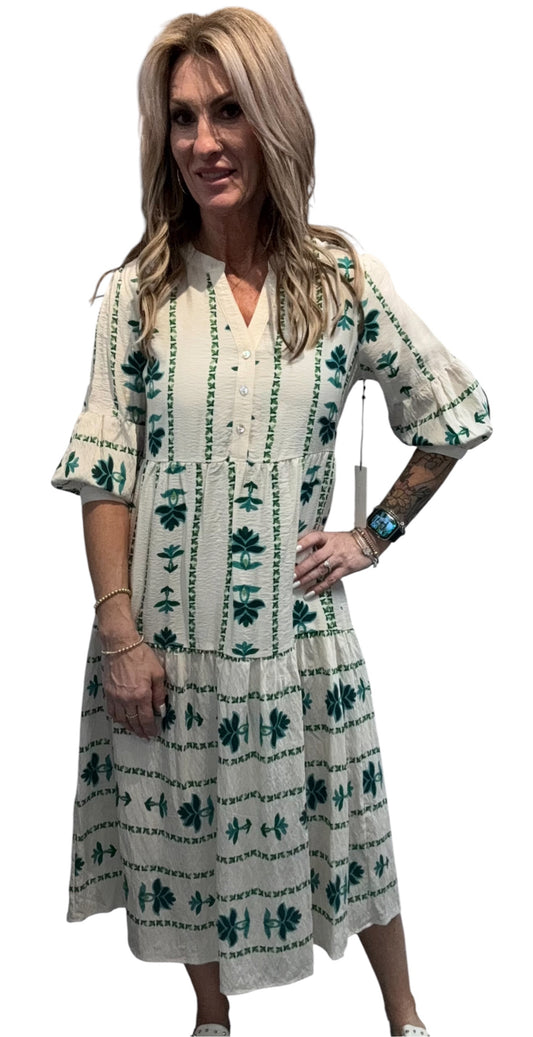 DAS5OC68-I -  - Three Fourth Sleeve Tiered Midi Dress A3827 - Pack