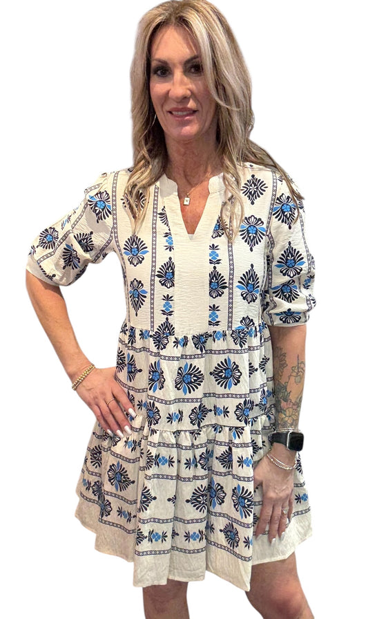 L1L5OC64-I -  - V-Neck Three Fourths Sleeve Tiered Dress A3828 - Pack