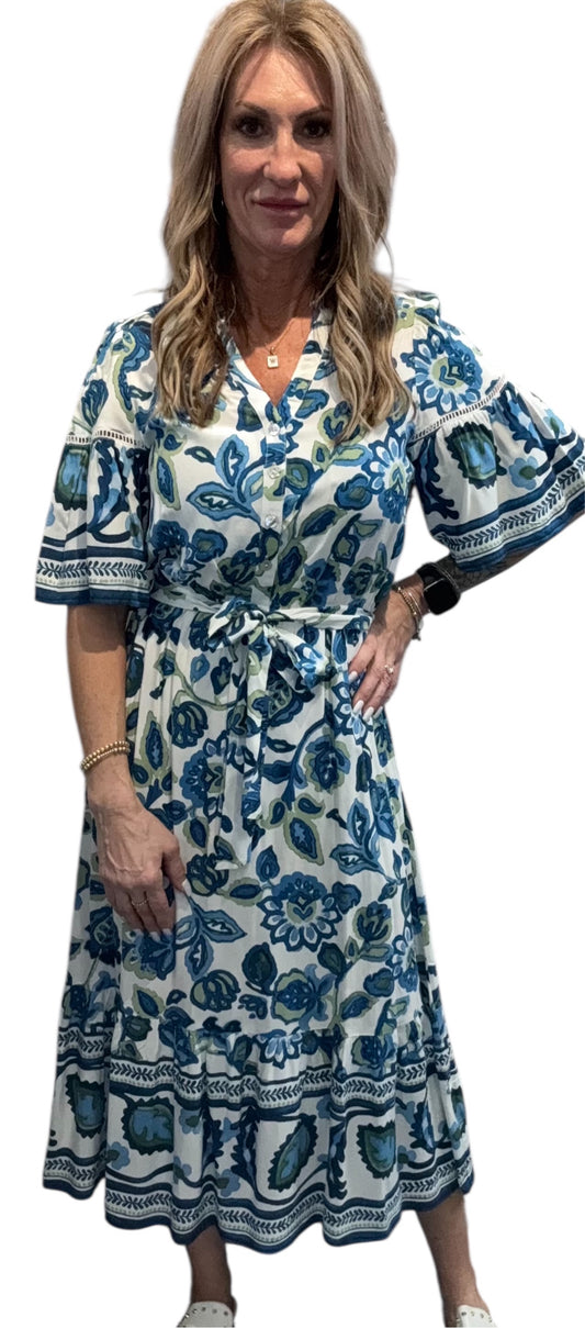 FAW66Q13-W -  - Border Print Short Sleeve Dress A3831 - Pack