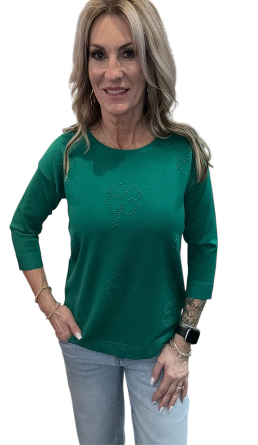 CGSW01975H-G - Pepper Green - Clover Bumpy Round Hem Sweater A3863 - Pack