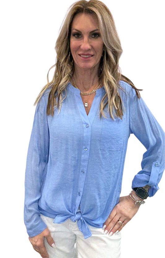 ST81JQXB1-6-C - Cornflower Blue - 1 Pocket Long Sleeve Blouse A3877 - Pack