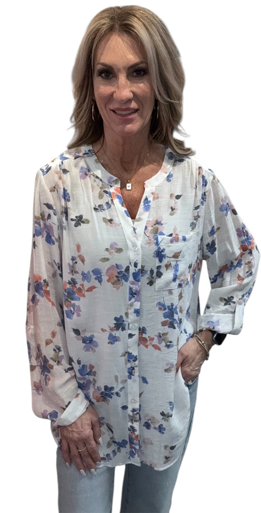 ST834NXB1-6-C - Coconut Milk Multi - 1 Pocket Long Sleeve Blouse A3879 - Pack
