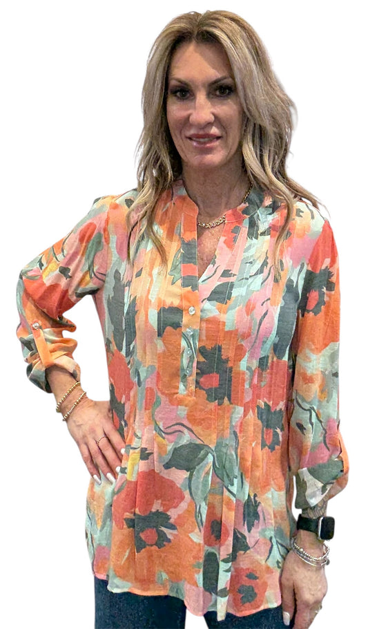ST814NWZ7-6-I - Island Paradise - Long Sleeve Pintuck Print Blouse A3880 - Pack