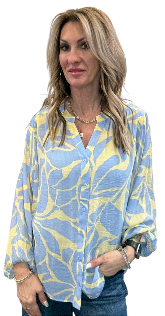 ST834N15N-M - Meringue Cornflower - Long Sleeve Button Front Blouse A3887 - Pack