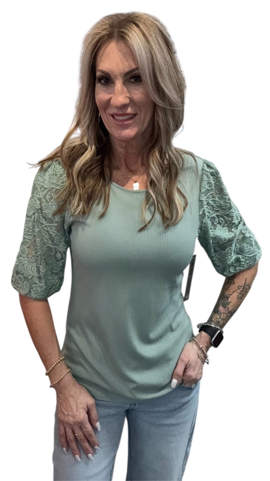 MJ882AW94-S - Sage - 3/4 Sleeve Scoop V-Neck Top Mix Media A3917 - Pack