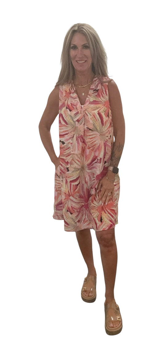 ND1283-P - Pink - Sleeveless V-Neck Dress A3982 - Pack