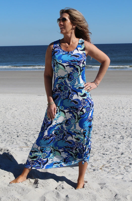 T7071-B - Blue Multi - Sleeveless Print Maxi Dress A2602 - Pack