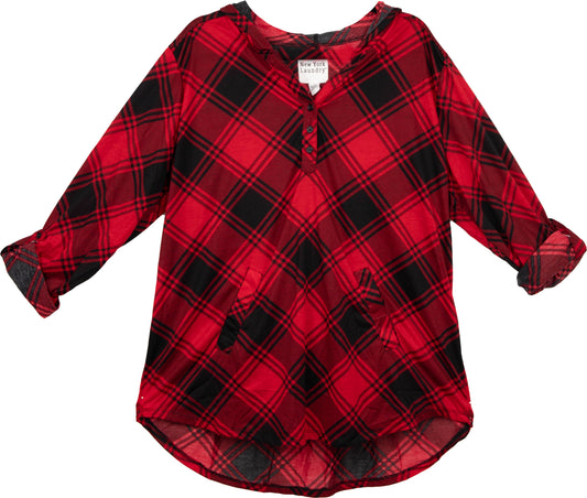 PN35764-R - Red / Jet Black 2A - Long Sleeve Hooded Shirt - Plus A1405 - Pack