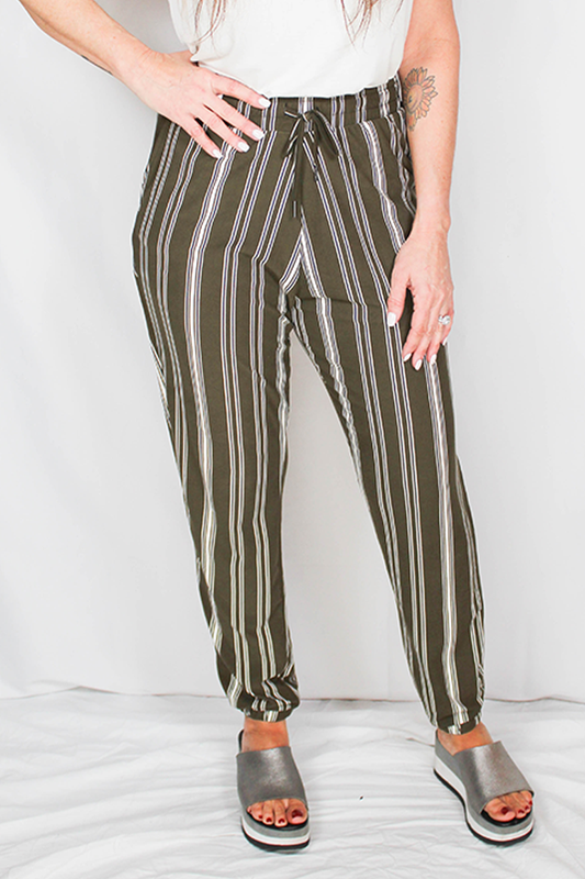JAPM3535-O - Olive / Stripe - drawstring soft pant  - A143 - Pack