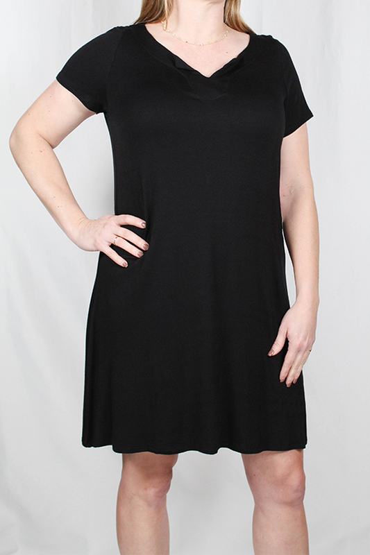 MD4619660B - Black - Short Sleeve Dress V-hole Neck A160 - Pack