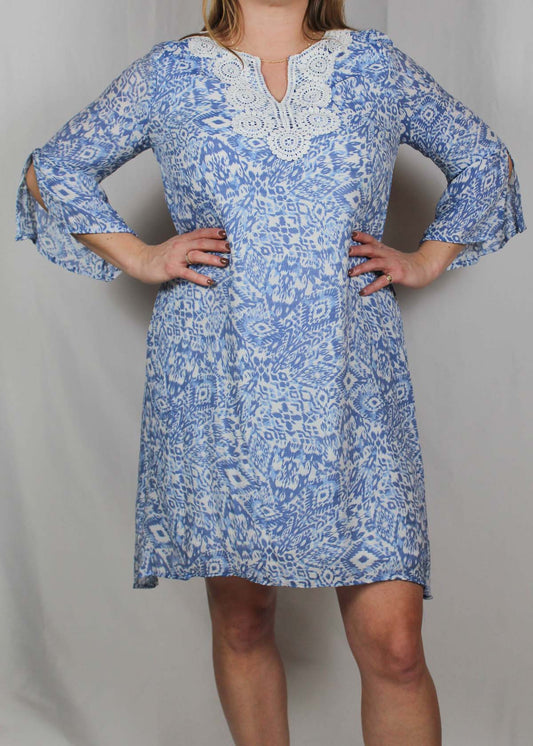 LB9977-D - White/Denim (3904A) - Lace Trim 3/4 Sleeve Dress A1731 - Pack